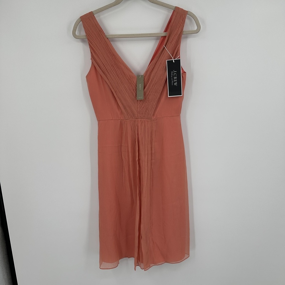 J.Crew Silk Dress Womens 2 Coral Weddings Bridesmaid V-Neck Pleated Bodice‎ Midi